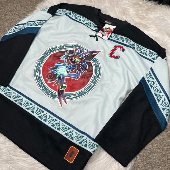 YUGIOH DARK MAGICIAN HOCKEY JERSEY YU GI OH ANIME SHIRT YUGI 96 BOXLUNCH - Picture 2 of 9
